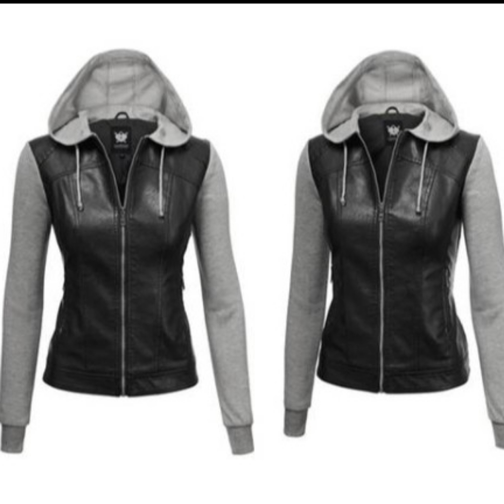 EUC Girl's Faux Leather Jacket Hoodie